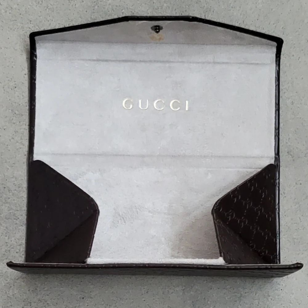 Gucci Dark Brown Embossed Leather Sunglasses Case